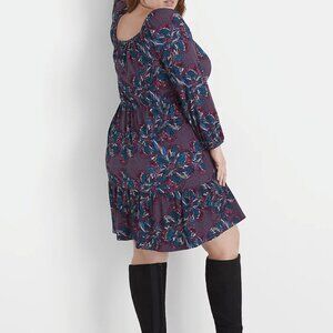 LANE BRYANT WOMEN'S PURPLE FLORAL SQUARE NECK TIERED FIT & FLARE DRESS Sz 14/16
